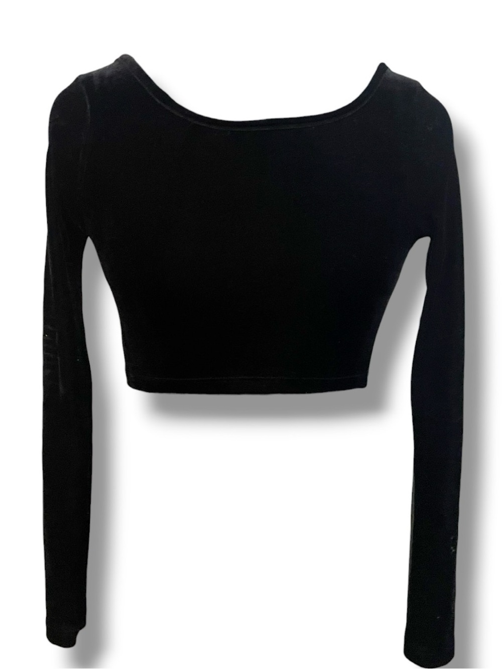 Love Tease Black Velvet Long-Sleeve Crop Top